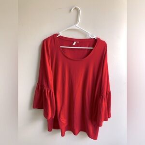 Established 1946 Dressy Red Flowy Blouse With 3/4 Length Bell Sleeves